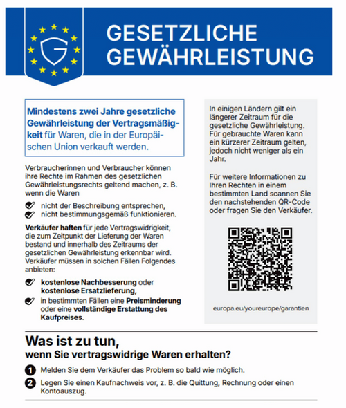 Gesetzlicher Gewährleistungshinweis